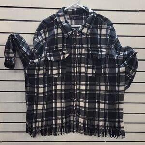 Fringed BLACK AND WHITE FUN FLEECE, SIZE 2X